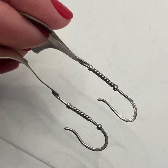 Fan shield long artisan sterling silver dangle vintage earrings modernist style - Picture 14 of 14